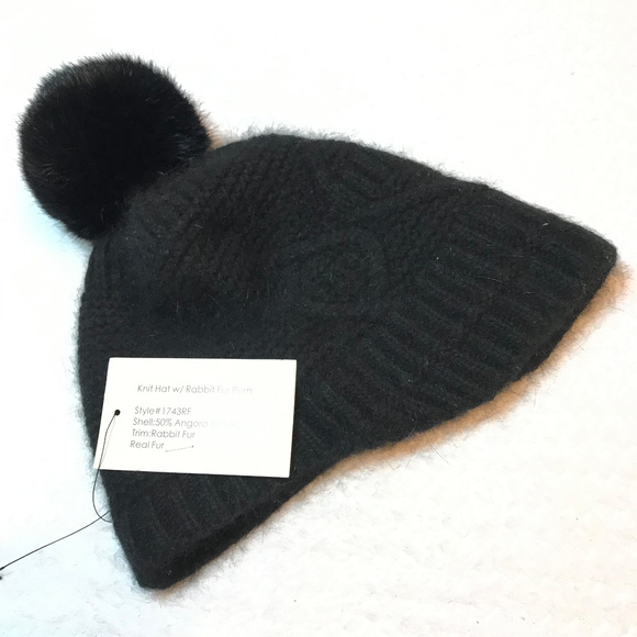 New Surell Rabbit-Fur Pom Pom Knit Hat main image 6